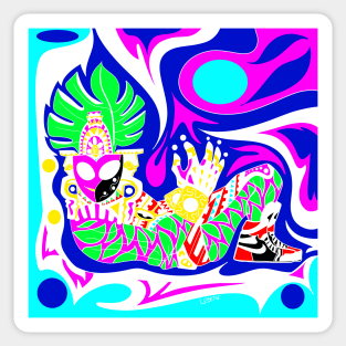 alien mayan lord in stylish sports shoes ecopop Sticker